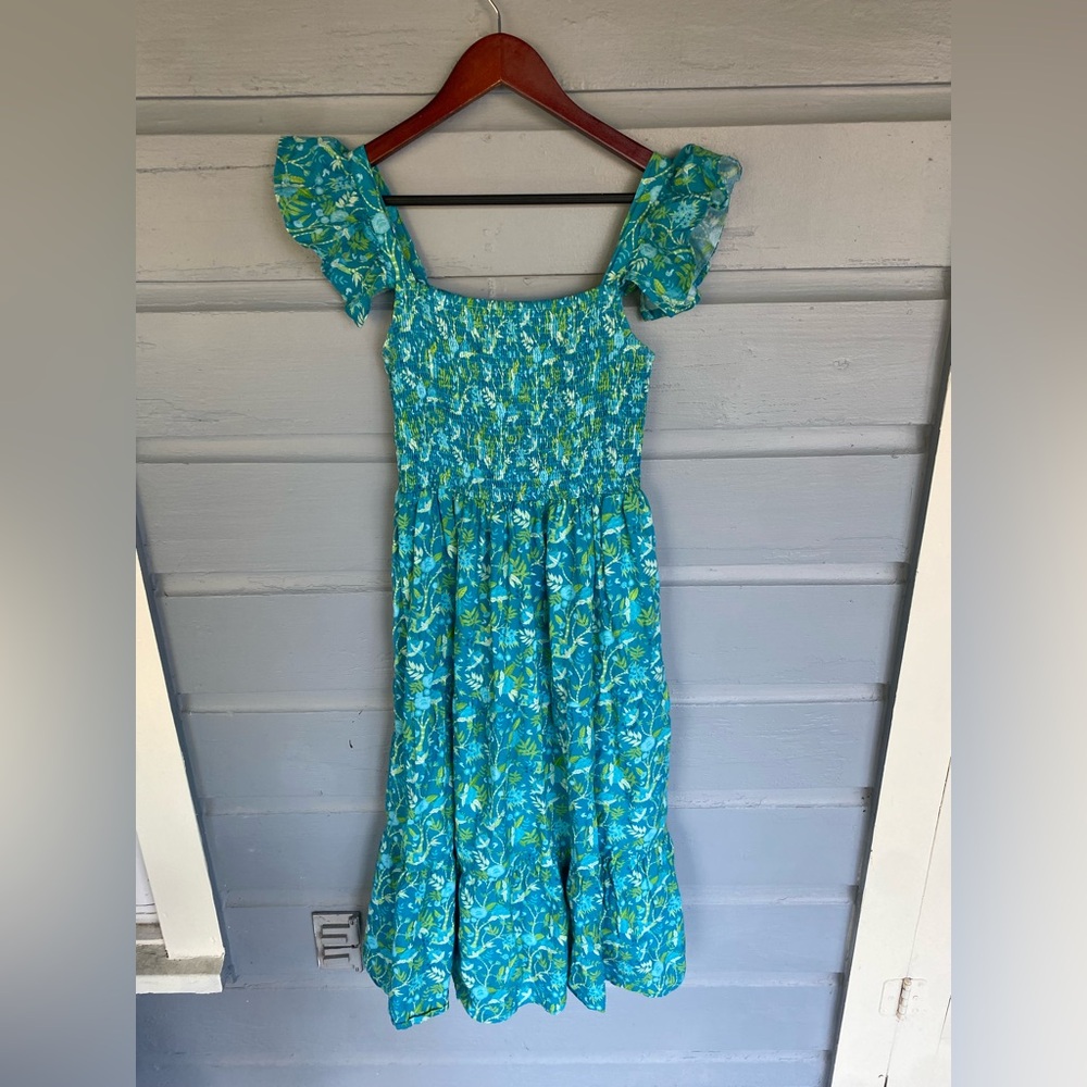Victoria Dunn Turquoise Floral Midi Dress
